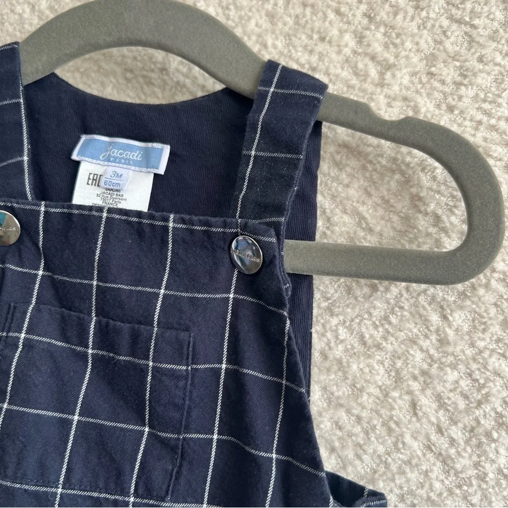 Jacadi‎ Paris One Piece Infant Blue Grid Romper 100% Cotton Size 3 Months